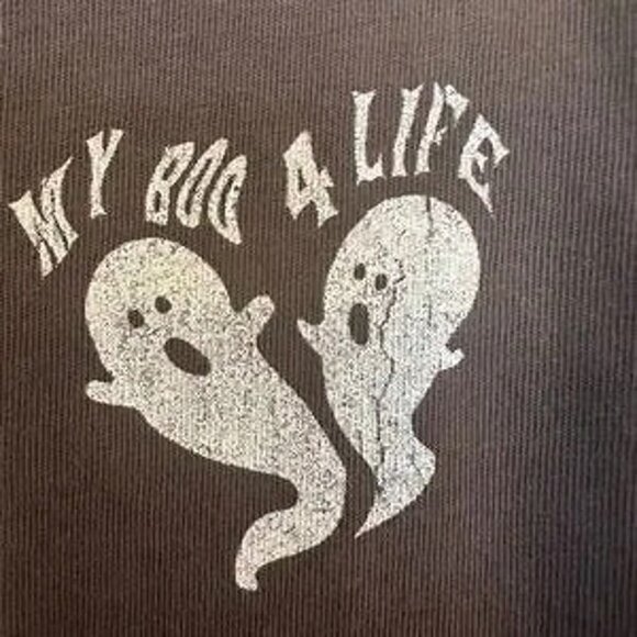 AE Aerie Halloween Ghost Cropped Tee Charcoal Small Boo For Life 👻 NWOT - Picture 5 of 7